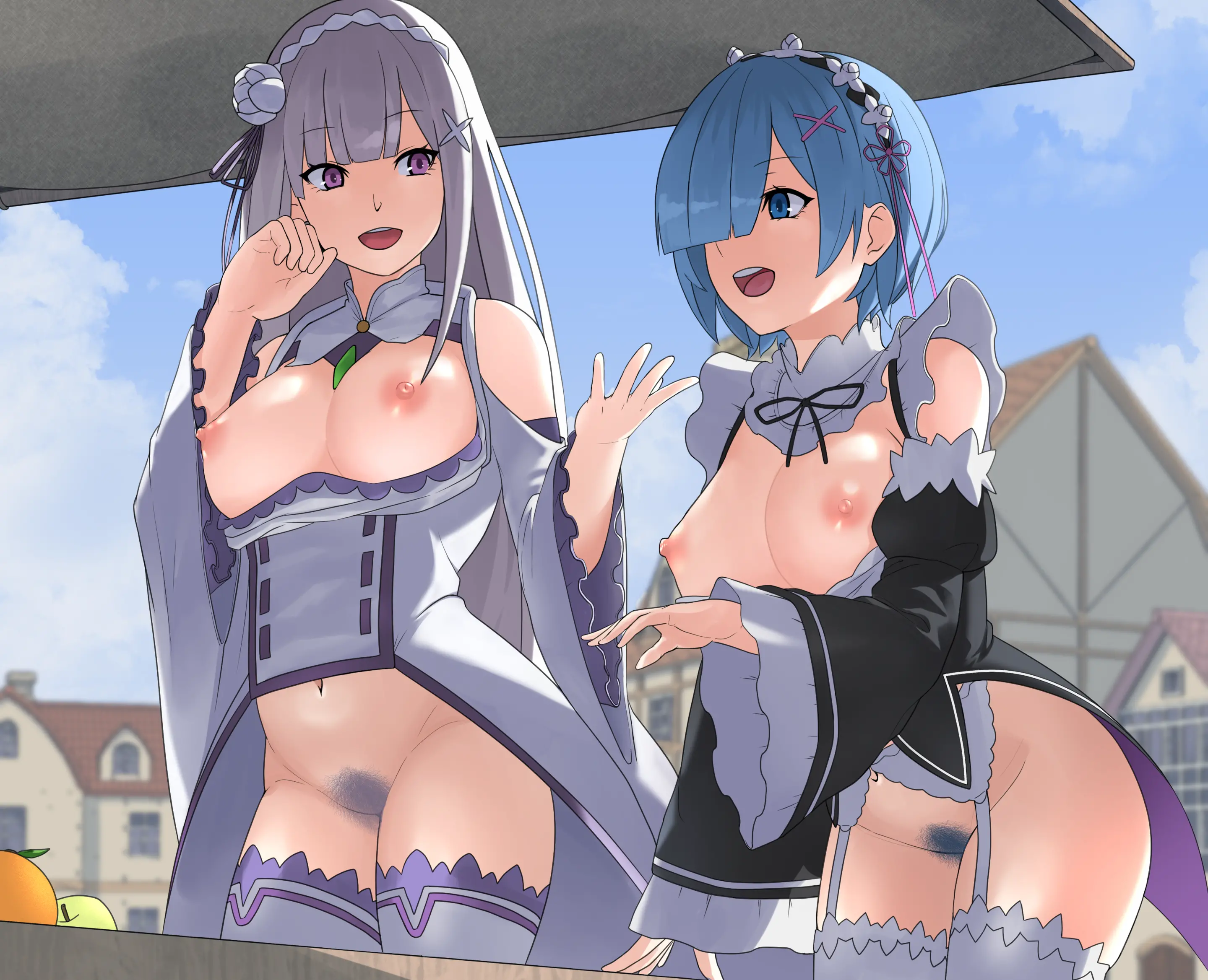 Rem To Emilia Ga Jikan Teishi Sarete Okasarechau | 렘과 에밀리아가 시간정지 당해서 범해진다